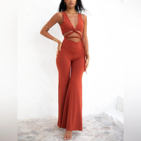 Royal Codes Pants - Royal Codes Freya V-Shape High Rise Flare Pants in Carnelian- Still Full Price